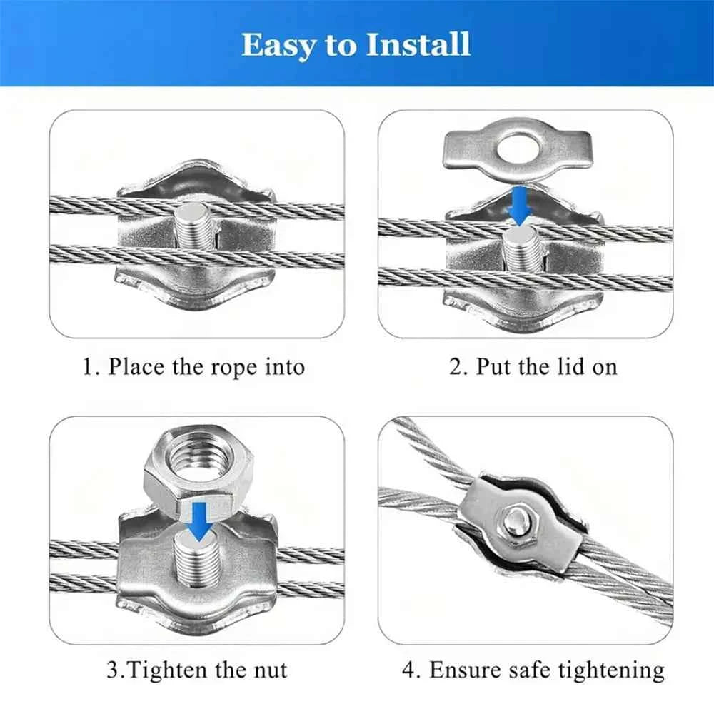 Stainless Steel 304 Cable Clamps M2–M8 | Wire Rope Fixing Clips 1–10pcs