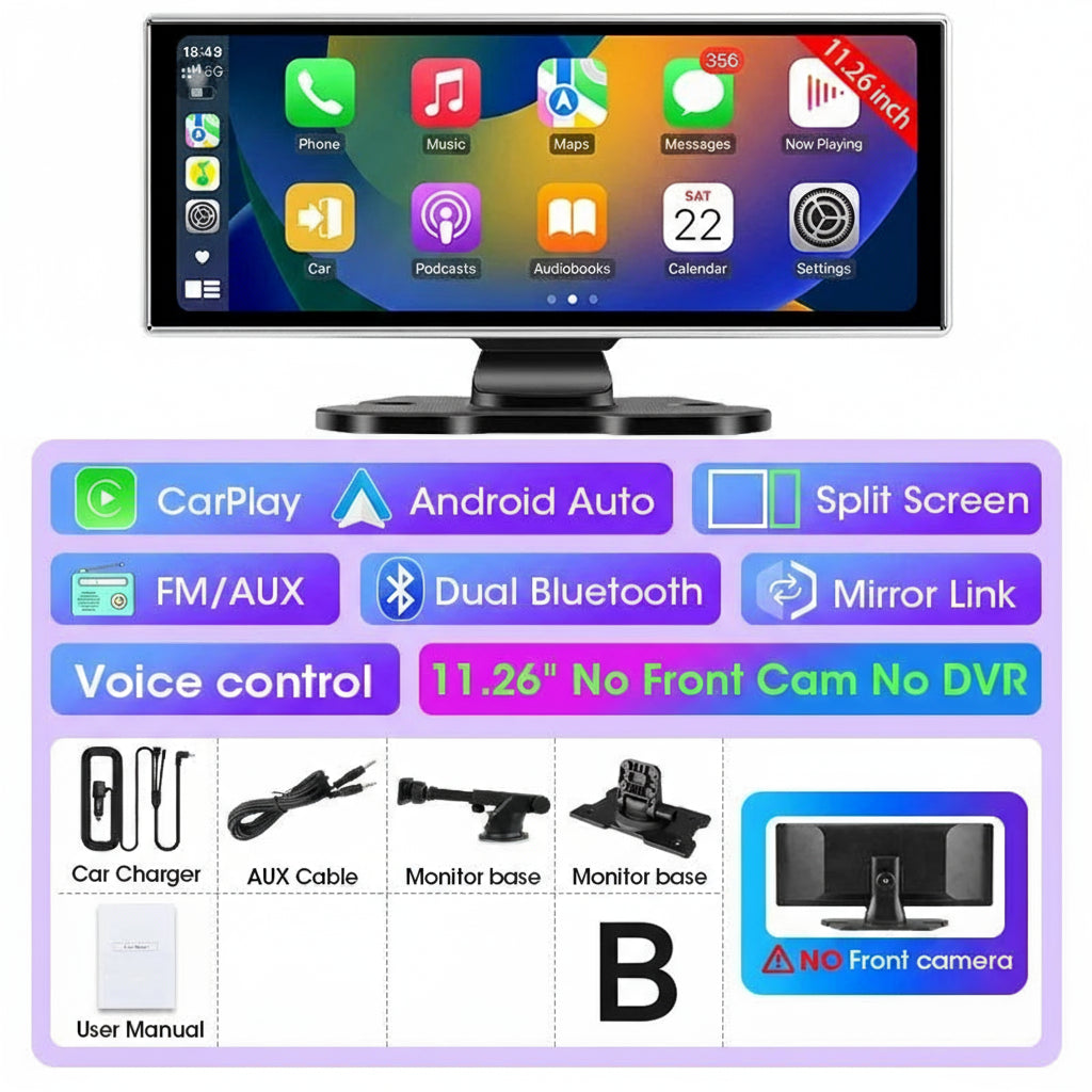 Dual Lens Car DVR with Wireless CarPlay by Snagg A Car DVR