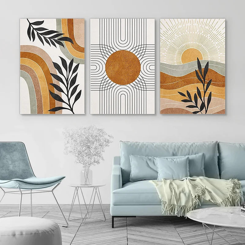 Geometric Sun & Desert Plants Wall Art – Set of 3 by SnaggIt
