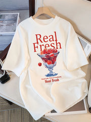 Real Fresh Cherry Fruit Cup Print Womans Streetwear T-Shirt