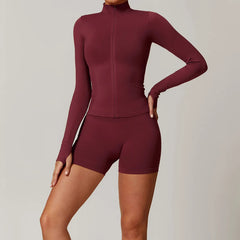 Women's Seamless Long Sleeve Yoga Set | Gym Fitness Jacket Tracksuit & Leggings Sportswear