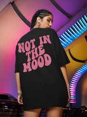 Women's "Not In The Mood" Pink Letter Print T-Shirt | Cotton Oversized O-Neck Breathable Summer Casual