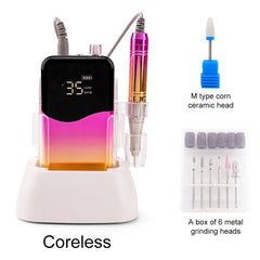Professional 35,000 RPM Coreless Motor Nail Drill – High Torque 65W Wireless Desktop Station