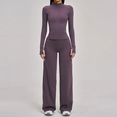 Women's 2/3-Piece Long Sleeve Workout Set | Gym Tracksuit Leggings Sports Bra Athletic Activewear