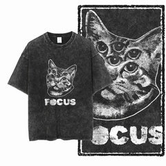 Acid Washed Cat Graphic Unisex T-Shirt | Cotton Streetwear Big Size Vintage Tee