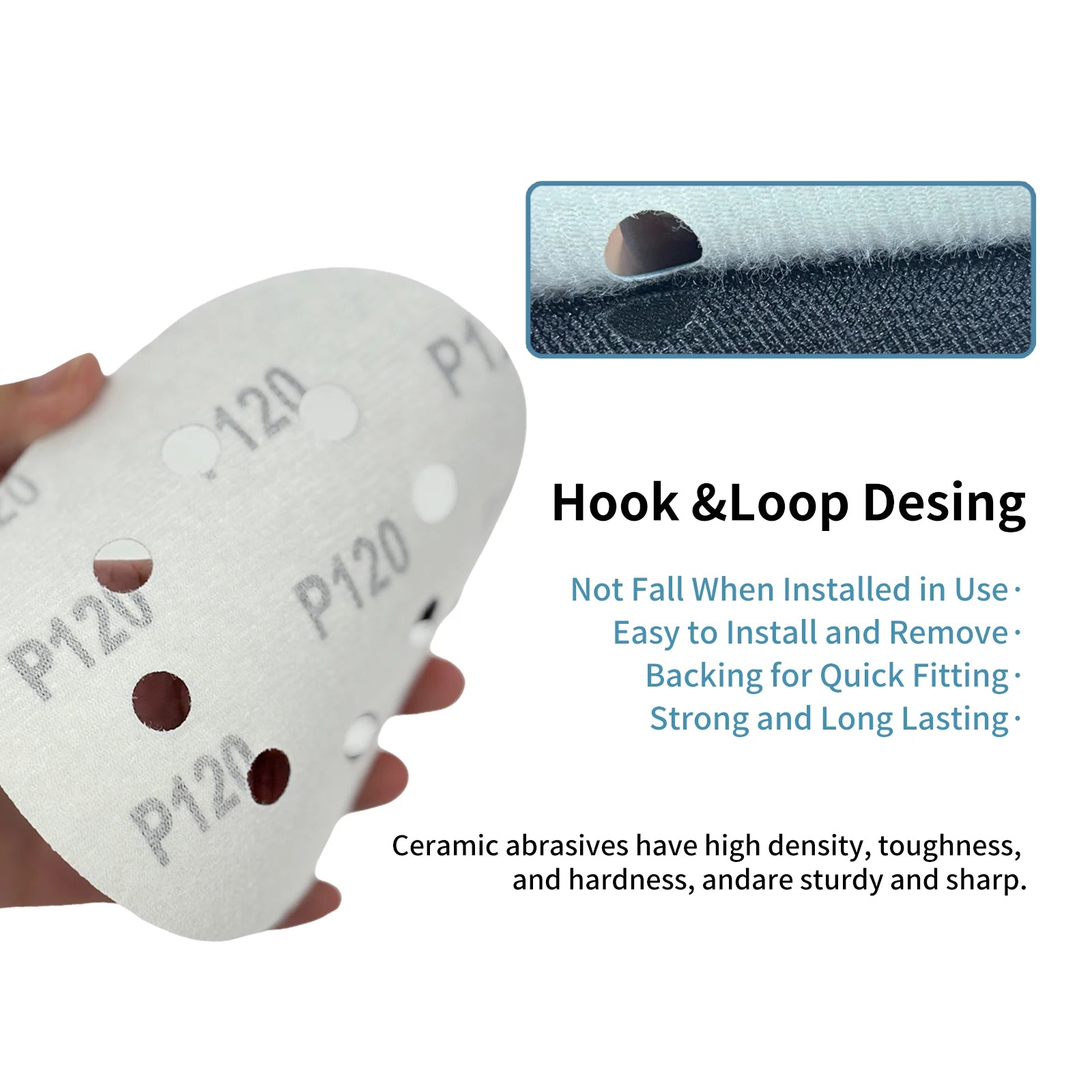 5 Inch 8-Hole Ceramic Sanding Discs | Flocked Hook & Loop 80–320 Grit Grinding Polishing Disc 100pcs