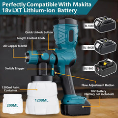 1000ML Cordless Paint Spray Gun – Compatible with Makita 18V LXT Batteries