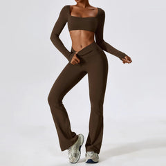 Women's 2-Piece Seamless Long Sleeve Yoga Set | Fitness Bra Crop Top & Leggings Sports Suit