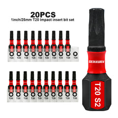 1" Impact Magnetic T20 Torx Screwdriver Bit – S2 Alloy Steel Power Bit