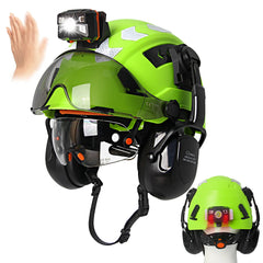 Construction safety helmet with earmuffs and head lamp – image 6
