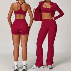 Women's 2/3-Piece Long Sleeve Yoga Suit | Sports Bra Running Workout Gym Tracksuit Athletic Wear