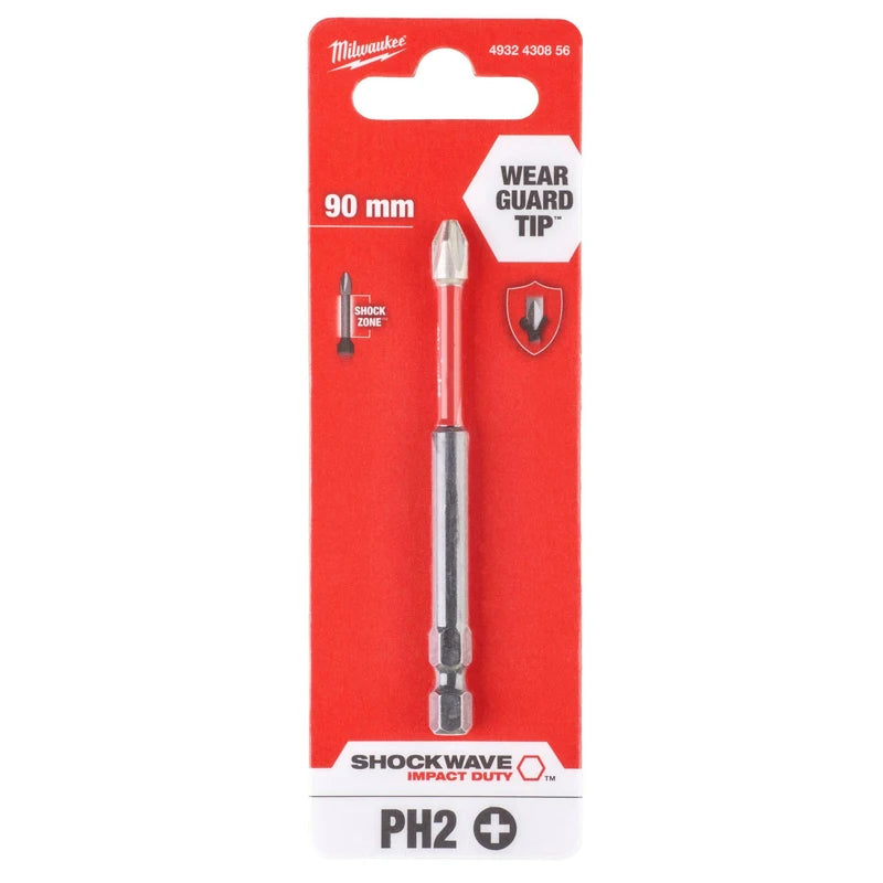 Milwaukee SHOCKWAVE™ PH2 Cross Impact Bit (90mm) – Wear Guard Technology