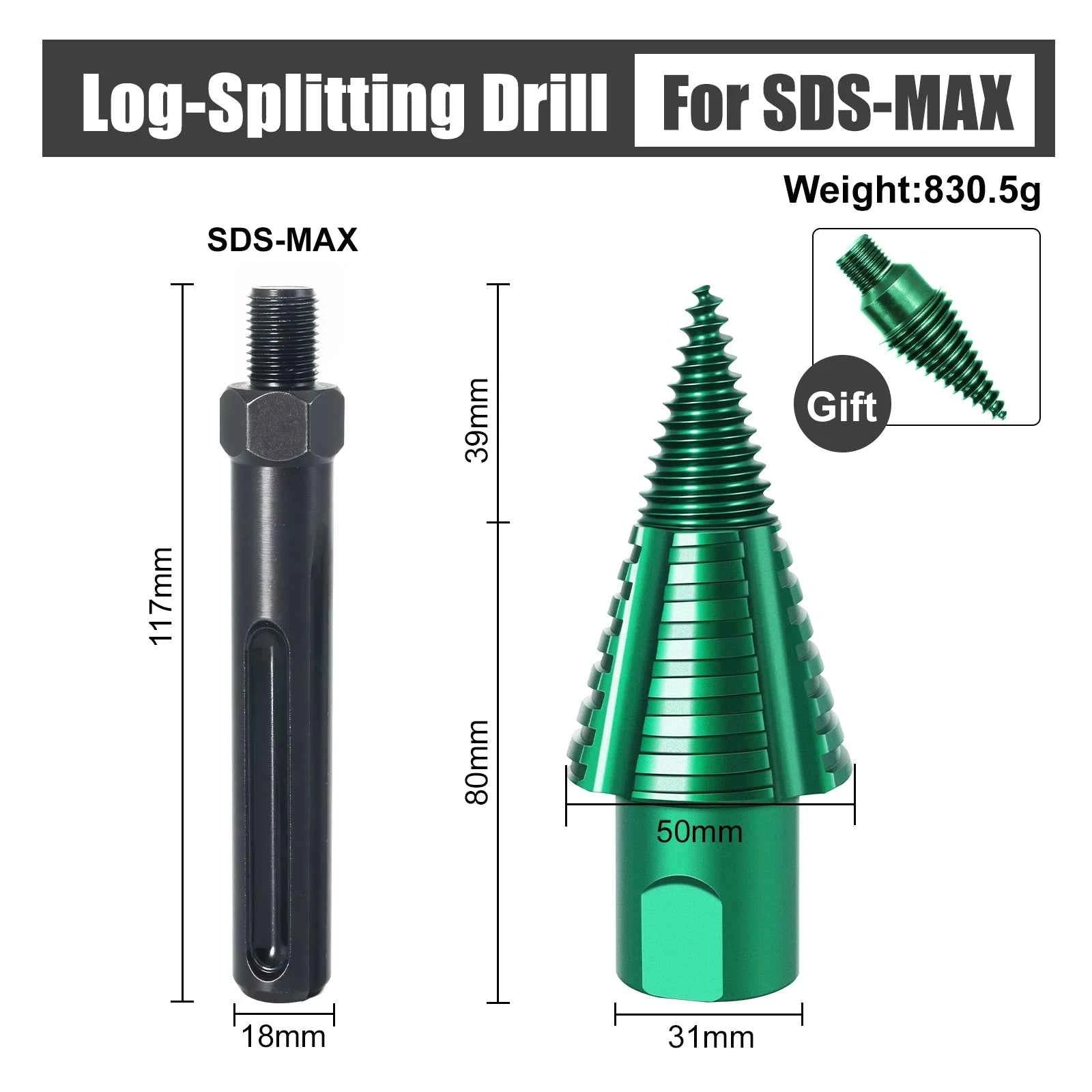 Heavy Duty Firewood Splitter Bit | Detachable Anti Stuck Log Splitting Auger
