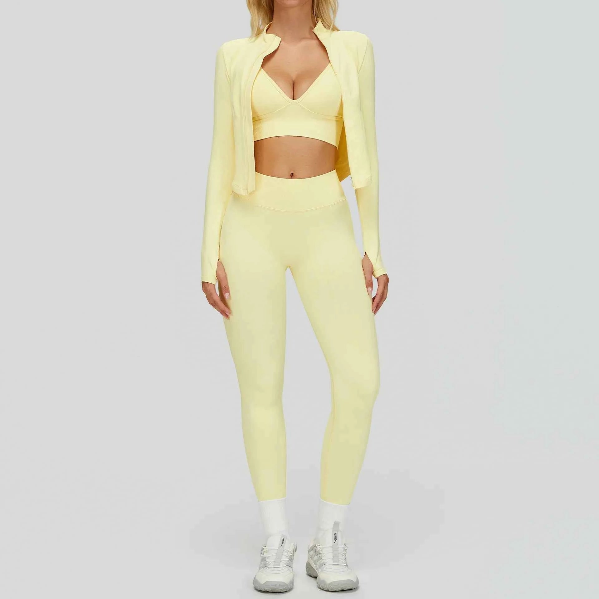 Women's 2/3-Piece Seamless Yoga Set | Gym Workout Suit Fitness Bra Crop Top Long Sleeve Leggings