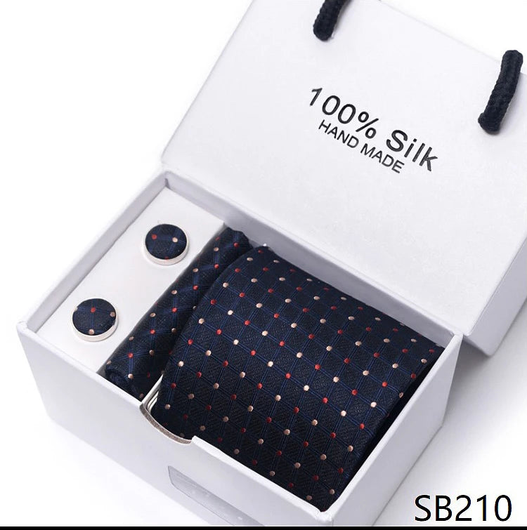 Solid Colour Necktie with Matching Handkerchief & Cufflinks - SB210 - Others In Fashion