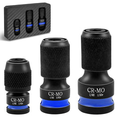 3pcs Impact Hex Converter for Screwdriver Bit 1/2 3/8 1/4-Inch Square Drive to 1/4-Inch Quick Release