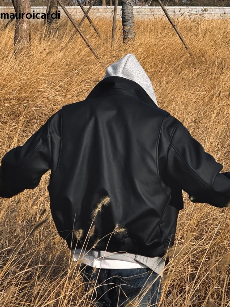 Oversized Matte Black PU Leather Jacket by Snagg A Jacket