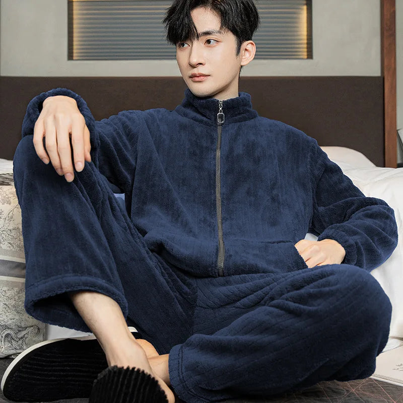 Men's Coral Fleece Pajama Set | Thickened Flocking Long Sleeve Winter Warm Couple Loungewear