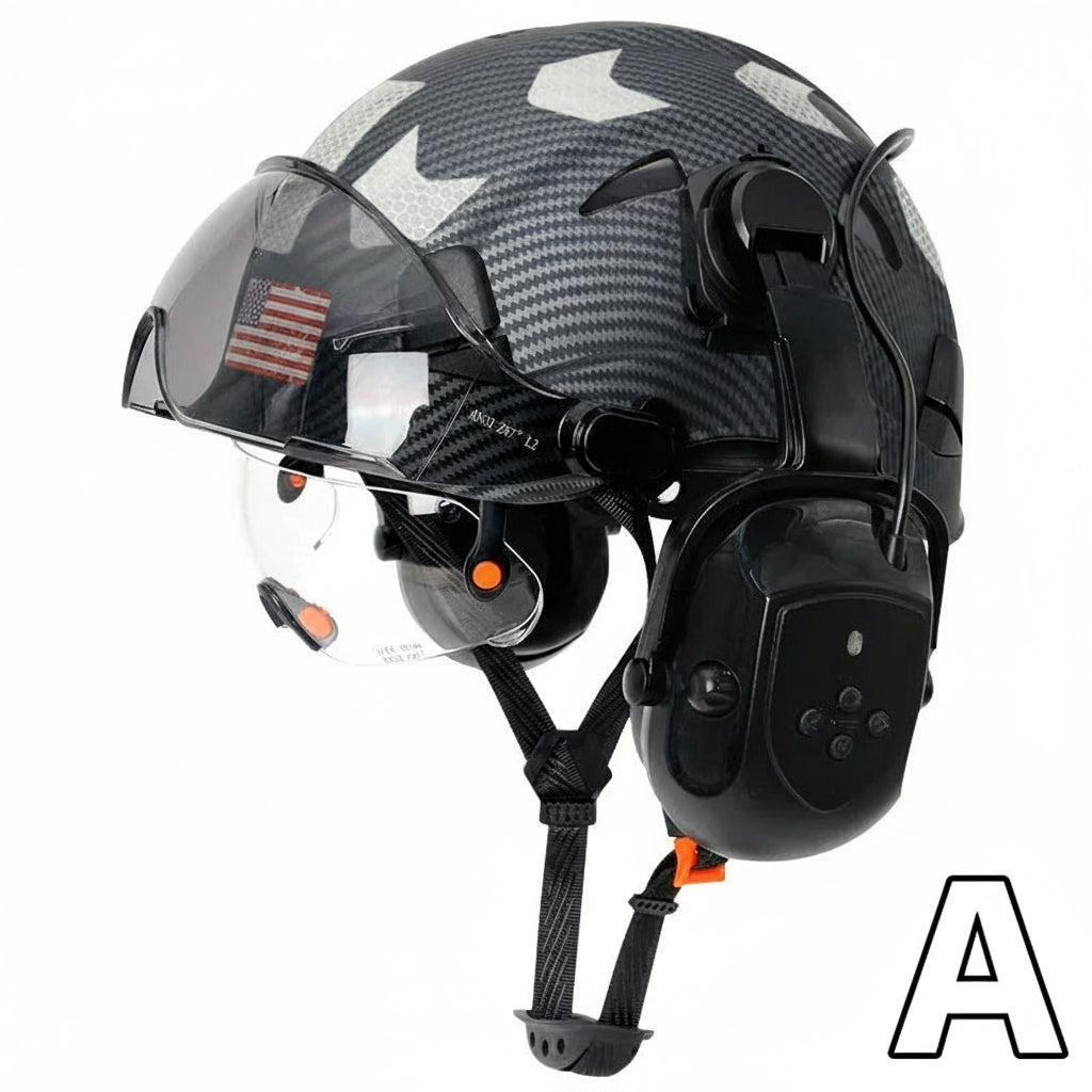 Safety Helmet With Bluetooth Earmuffs Double Visors Reflective Stickers by Snagg A Safety Helmet