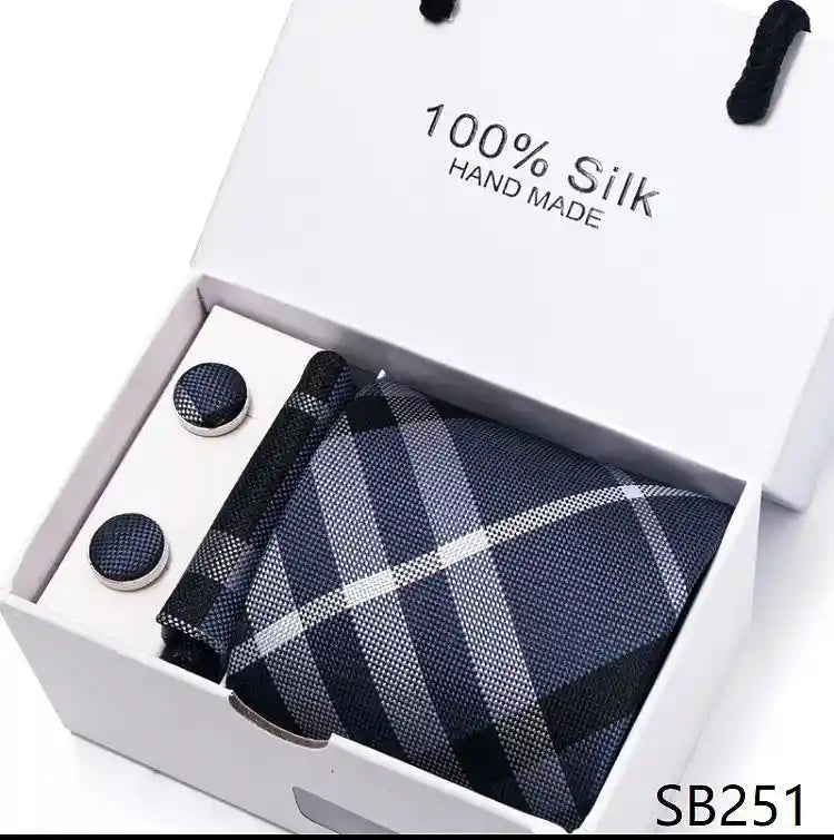 Solid Colour Necktie with Matching Handkerchief & Cufflinks - SB251 - Others In Fashion