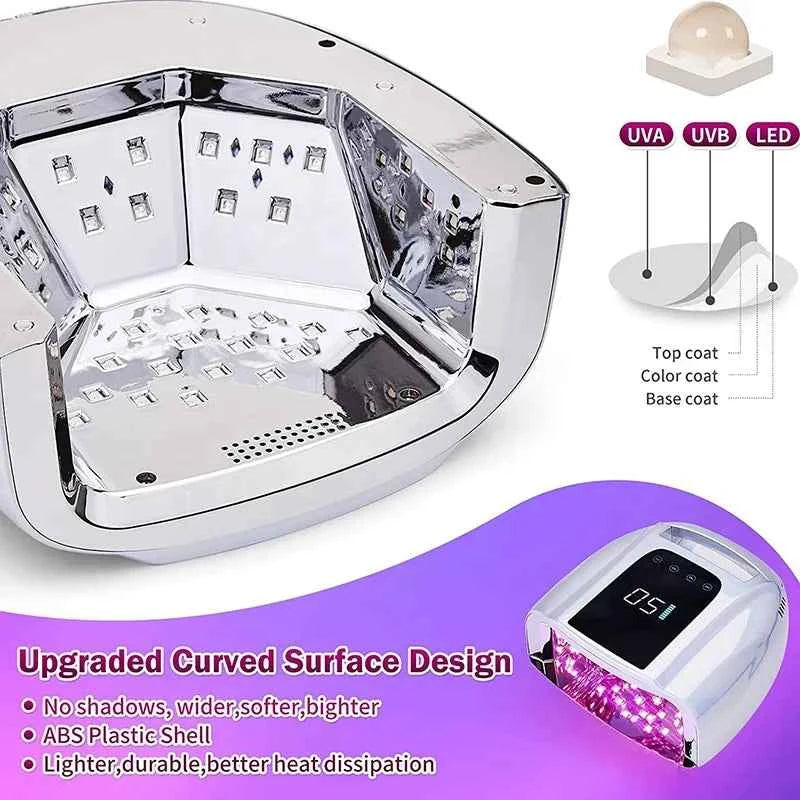 96W Cordless Mirror-Reflective UV/LED Nail Station – Wireless High Performance Rechargeable Dryer