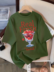 Real Fresh Cherry Fruit Cup Print Womans Streetwear T-Shirt