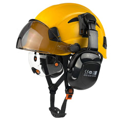 Construction safety helmet with twin visors and earmuffs – image 15