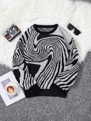 Men’s Maze Jacquard Pullover | Geometric Contrast Round-Neck Sweater