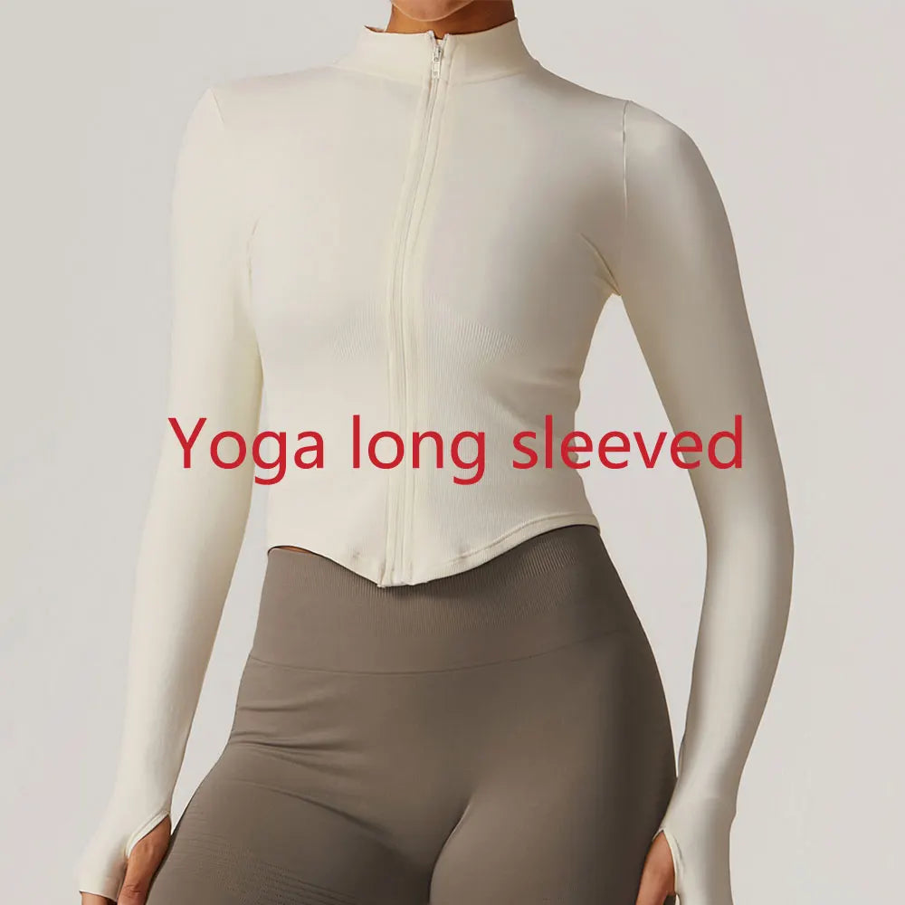 Women's Zipper Long Sleeve Yoga Jacket | Quick-Dry Seamless Crop Sports Top Gym Running Wear