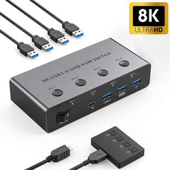 8K@60Hz / 4K@120Hz HDMI 2.1 KVM Switch – 4 PC, USB 3.0, Share Monitor, Keyboard, Mouse & Printer