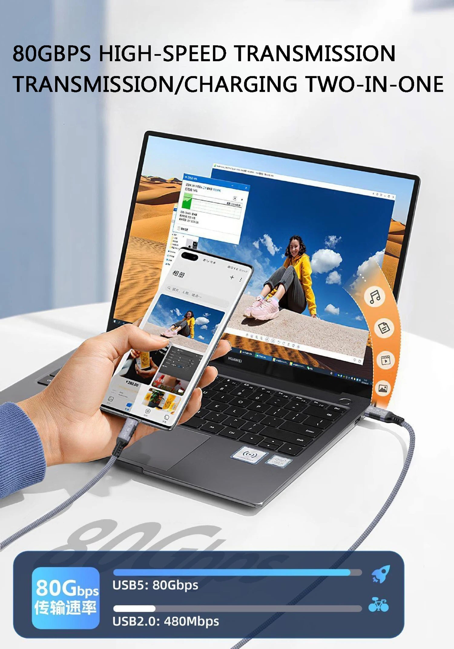 240W 80Gbps PD Fast Charging Cord for iPhone 16 Pro, MacBook, Laptop, Tablet & Switch by Snagg A Charging Cable