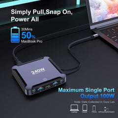 240W GaN Desktop Charger | Digital Display + 100W Retractable USB-C Cable Fast Charger Phone Laptop