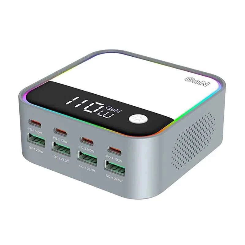 GaN USB-C 8-Port Desktop Charger | Ambient LED Lighting 100W PD PPS Fast Charger Laptop iPhone Samsung