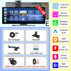 11.26" 4K Car DVR – Portable Dash Cam with Wireless CarPlay, Android Auto & 5G WiFi Navigation by Snagg A Car DVR