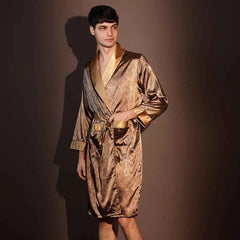 Men's Ice Silk Printed Bathrobe | Thin Summer Nightrobe Large Size Loungewear