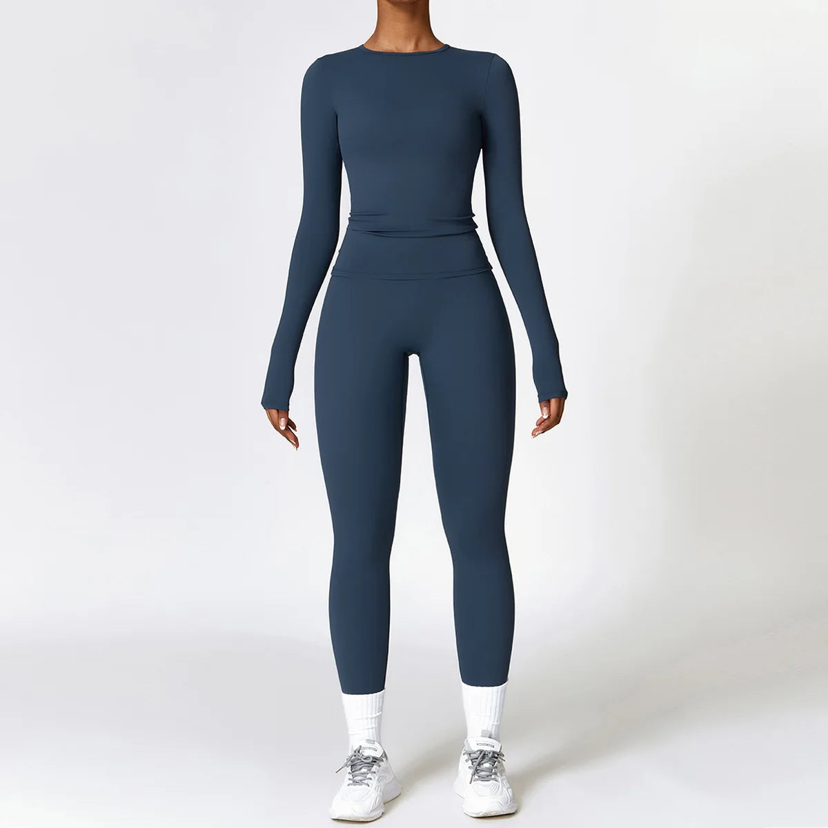 Women's 2-Piece Seamless Long Sleeve Crop Top Yoga Set | High Waist Leggings Gym Fitness Suit