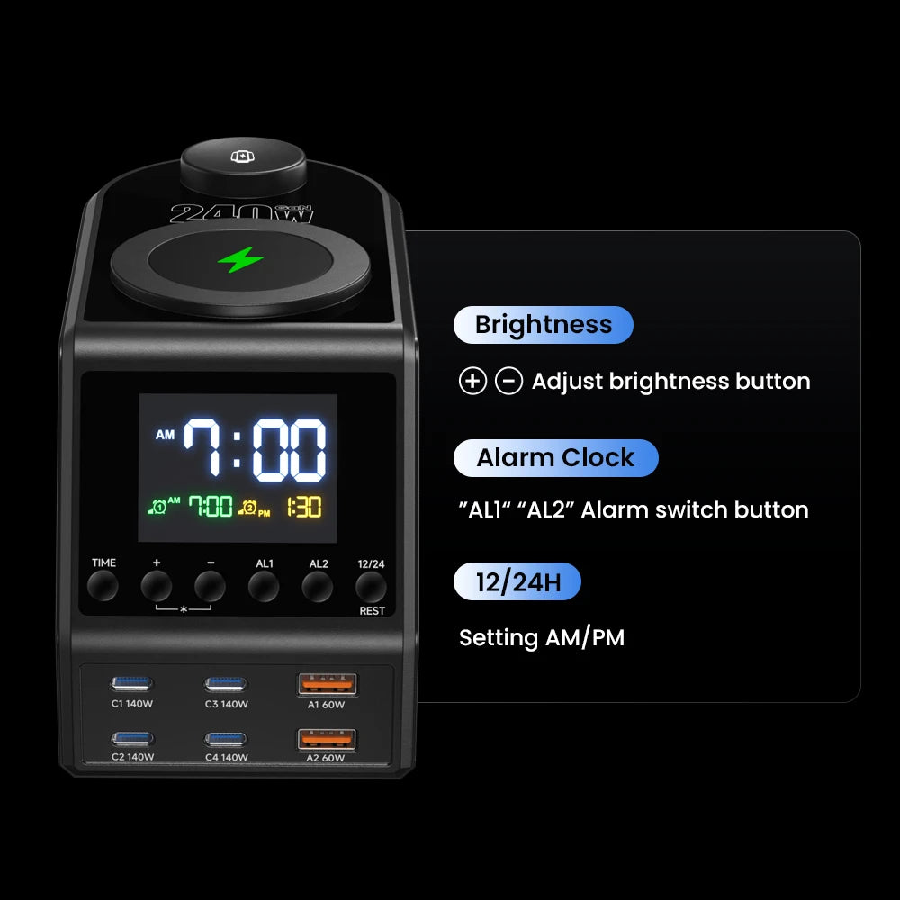 240W GaN Charger Station 4×140W PD3.1 USB Type C by Snagg A Charging Station