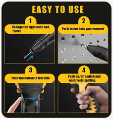 Brushless Electric Rivet Gun Cordless 3.2-4.8mm Automatic Riveting Power Tool for Dewalt 20V Battery