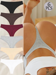 Cotton G-String Thongs 6-Pack | Seamless Soft Low Waist Breathable Women's Underwear