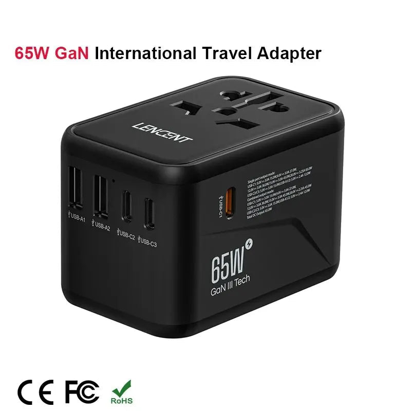 65W/100W GaN International Travel Adapter with 2USB 3 Type C by Snagg A Travel Adapter