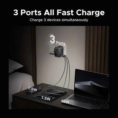 UGREEN 65W Universal Travel Adapter | GaN 2× USB-C 1× USB-A AC Socket CE FCC TÜV for EU US UK AU