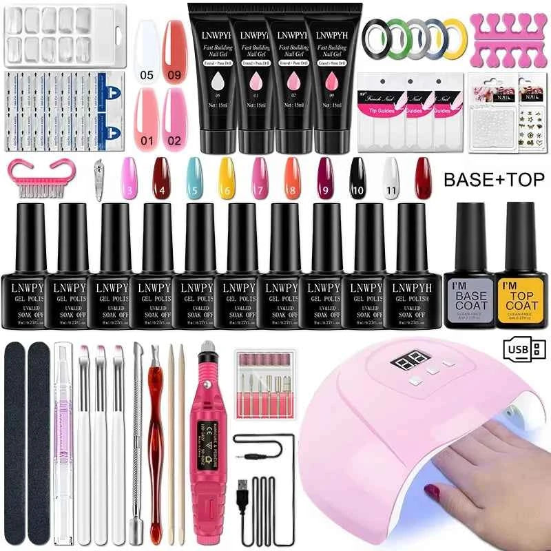 Ultimate Professional 10 Color Gel Polish & Poly Extension Kit – High-Power UV/LED System with Electric Nail Drill