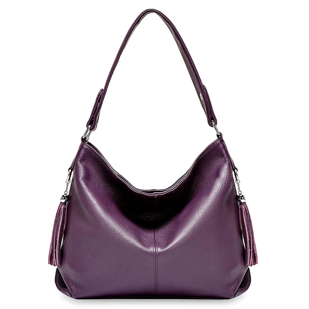 Soft Genuine Leather Tassel Hobo Bag – Elegant Women's Shoulder & Messenger Purse Satchel
