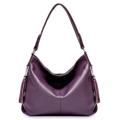Soft Genuine Leather Tassel Hobo Bag – Elegant Women's Shoulder & Messenger Purse Satchel