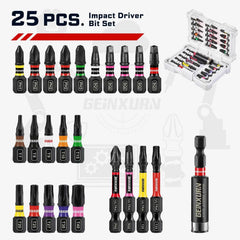 25Pcs Ultra torque Impact Screwdriver Bit Set Mixed Multi Insert Bit Tips with Bit Holder and Storage Case