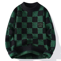 Men’s Checkered Knit Pullover | American Trendy Harajuku Slimming Sweater