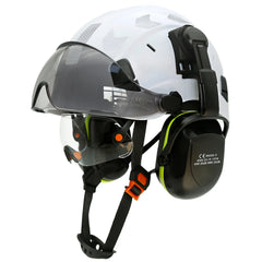 Vented construction safety helmet with double visors and earmuffs – image 16