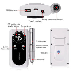 Professional 45,000 RPM Brushless Electric Nail Drill – High Torque Rechargeable Manicure & Pedicure Station