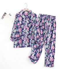 Women's Cotton Flannel Pajama Set | Plaid Long Sleeve Long Pants Loose Autumn Winter Sleepwear