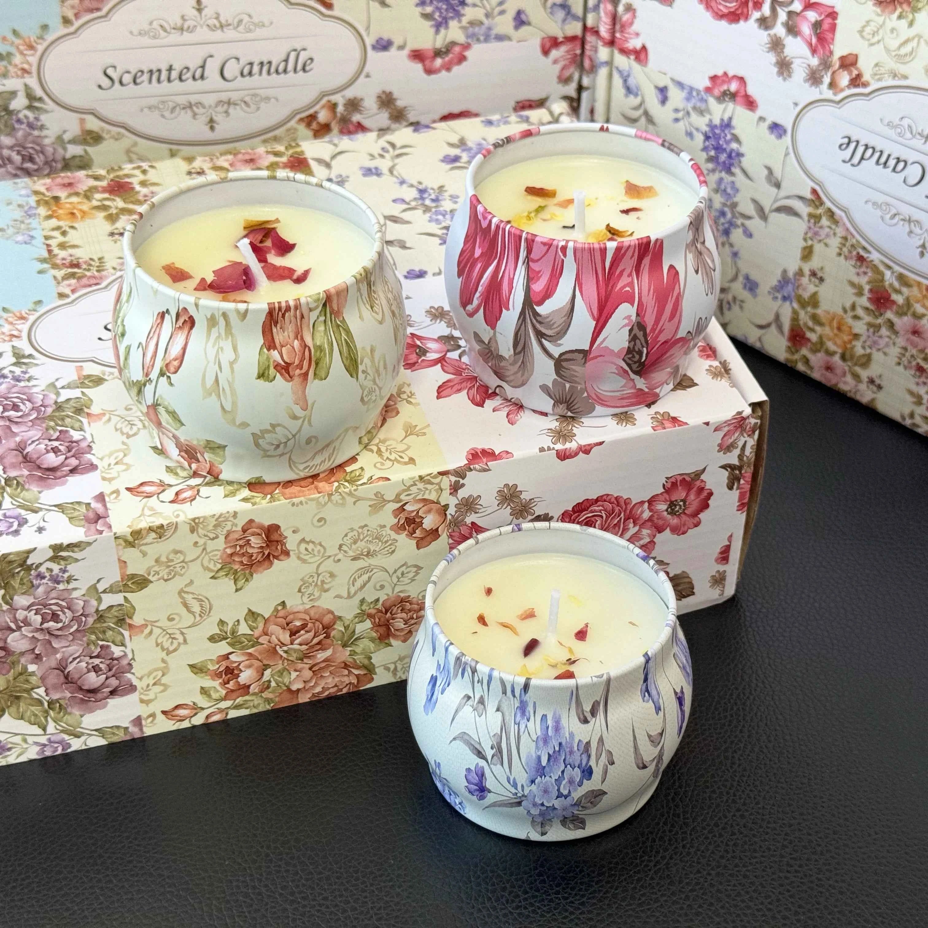 6Pcs Of Tin Can Candle Set Soy Wax